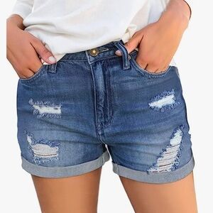 WOMEN'S High Waisted Jean Shorts Ripped Stretchy Casual Denim Shorts, Medium